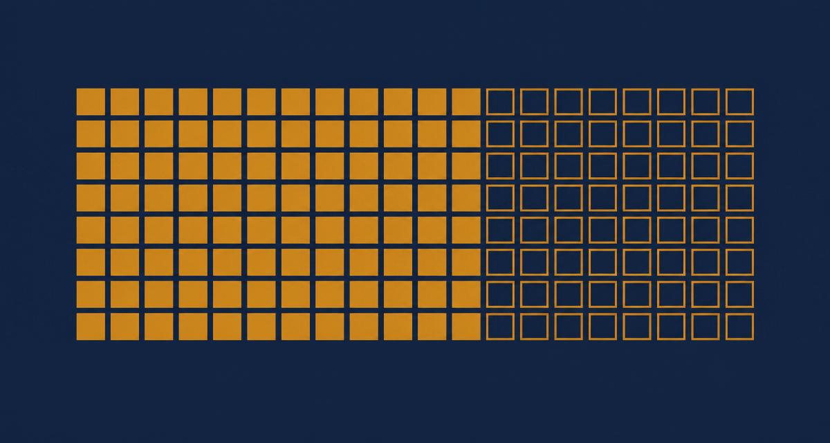 Abstract illustration in navy and gold of a partially completed grid or matrix, symbolising an evidence base that is transparent about what is proven and what remains open.